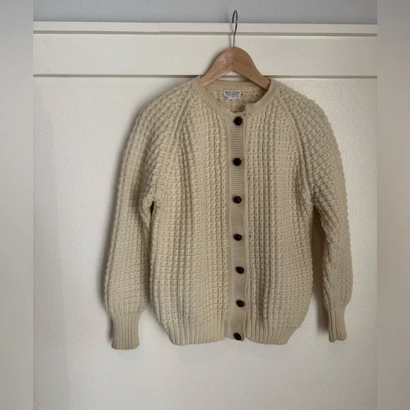 Vintage 100% Wool Chunky Knit Cardigan Cream Fisherman Sweater WPL 13436 Size 40 - Picture 3 of 14